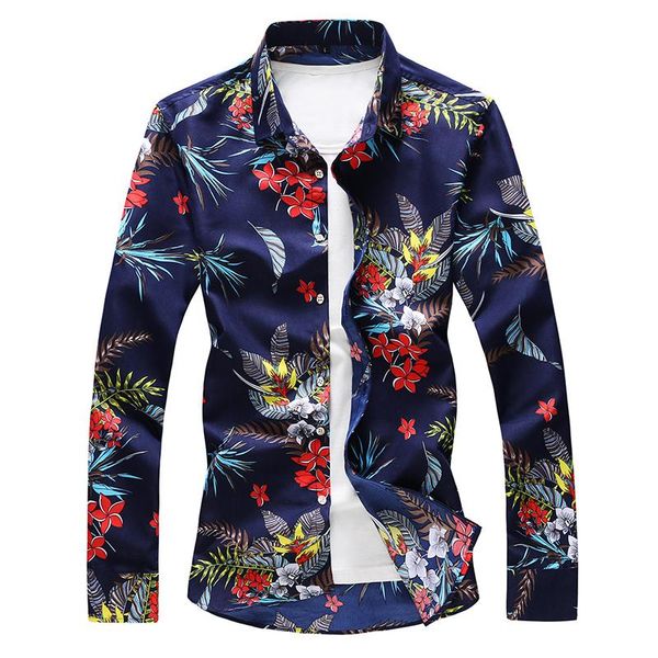 

men's casual shirts retro floral printed man fashion classic men dress shirt breathable long sleeve brand clothing plus size 7xl, White;black