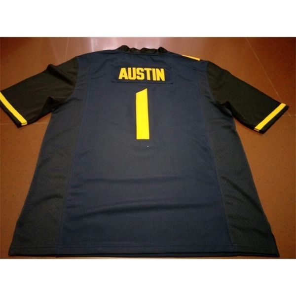 

3740 west virginia mountaineers #1 tavon austin real full embroidery college jersey size s-4xl or custom any name or number jersey, Black