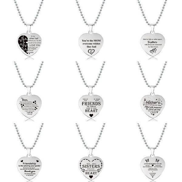 

2022 new stainless steel heart pendant engraved letters necklace jewelry for christmas gift, Silver