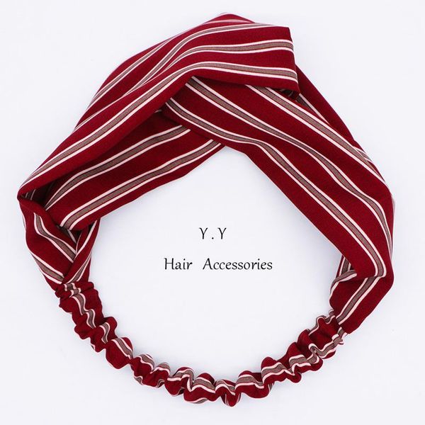 

lady's classic striped contrast hairband women's elastic hair band, Blue;gray