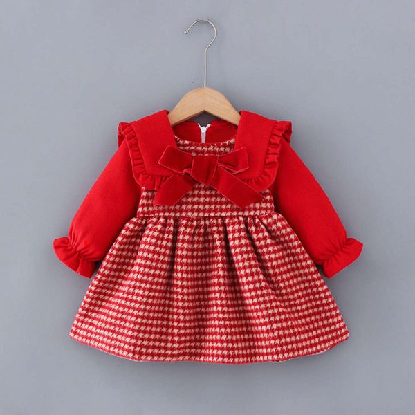 

bow girls' check drs korean winter princs warm lady skirt e94068, Red;yellow