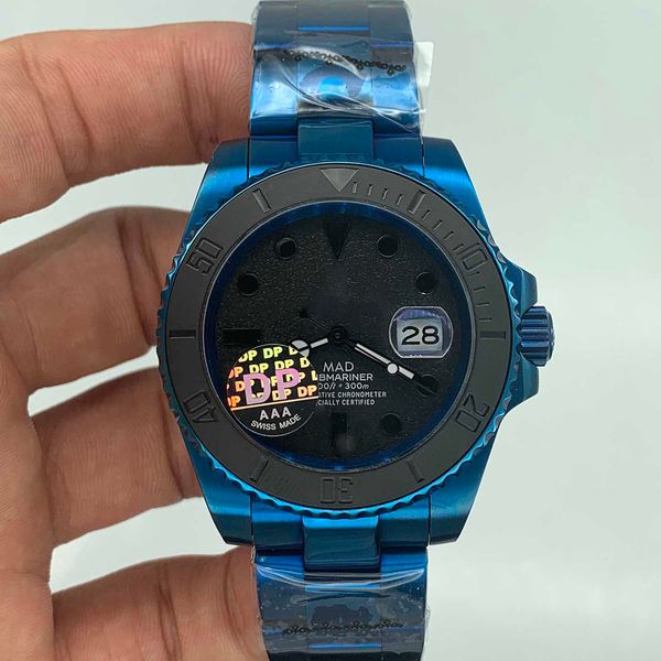 

new mens watch black ceramic bezel sub watches shiny blue plating stainless steel automatic mechanical mens watches 40mm mad, Slivery;brown