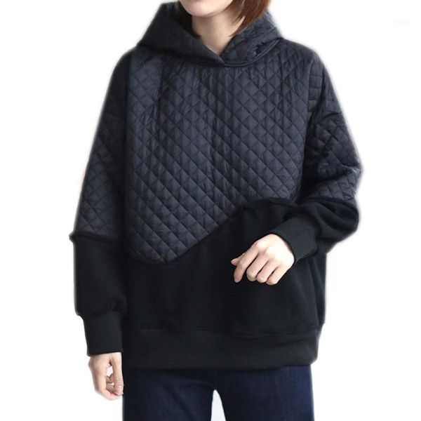 

women sweatshirt hoodies outwear cotton padded fleeced thick warm for autumn winter casual loose oversized patchwork a122210081, Black