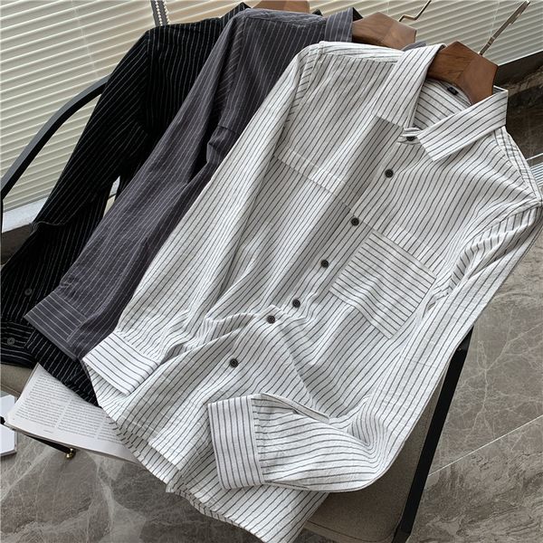 

all year round yuppie style casual men's long sleeve autumn vertical stripe shirt
