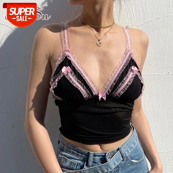 

ArtSu Pink Lace Sexy Y2K Crop Top Women Black V Neck Sleeveless Cami Tops Ladies Backless Fashion Mini Vest Streetwear VE52412 #nk62, White