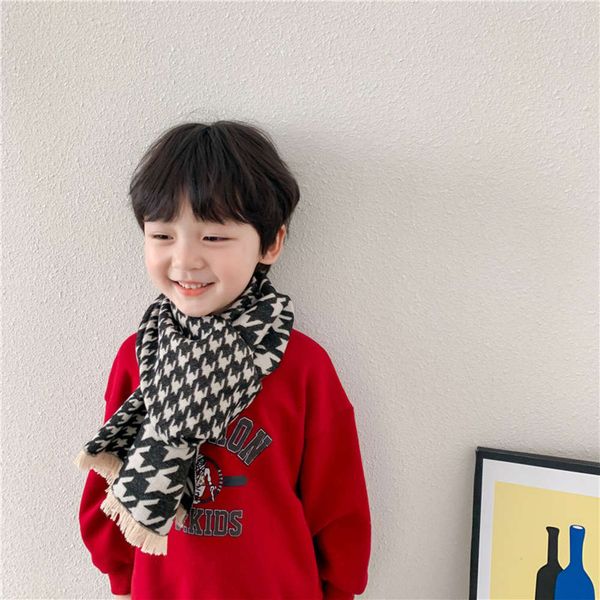 

bib autumn winter korean thousand version bird plaid imitation cashmere short beard boys and girls warm double-sided scarf shawl, Red;brown