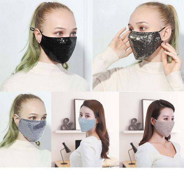 

sequins fashion ice silk bling 3d washable hasyreusable mask pm2.5 care shield sun color gold elbow shiny face cover mas
