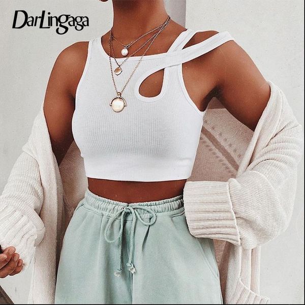 

fashion asymmetrical white tank women ribbed streetwear solid crop vest slim cropped summer sleeveless