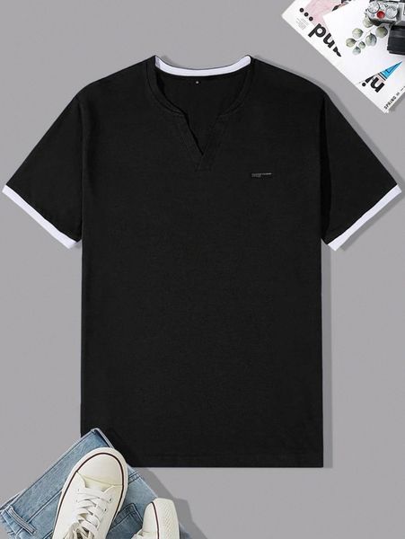 

men notch neck patched detail tee f2kr#, White;black