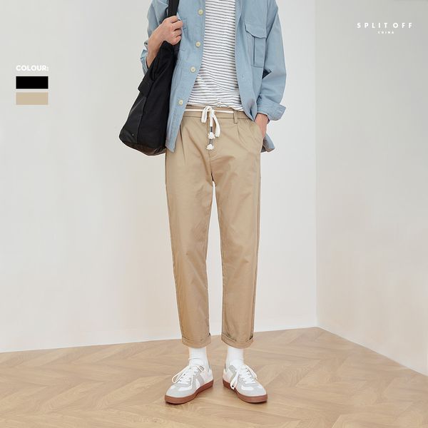

2021 autumn new casual style korean male-style slacks lean adjustment versatile straight-legged trousers pure male comfortable ye28, Black