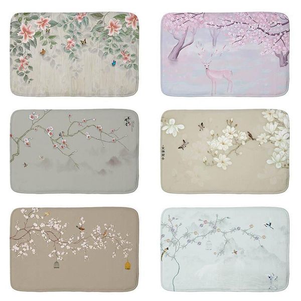 

1pc 40*60cm birds printed floor mat hallway doormat suede cozy carpet welcome entrance door mat anti-slip water absorption mat391