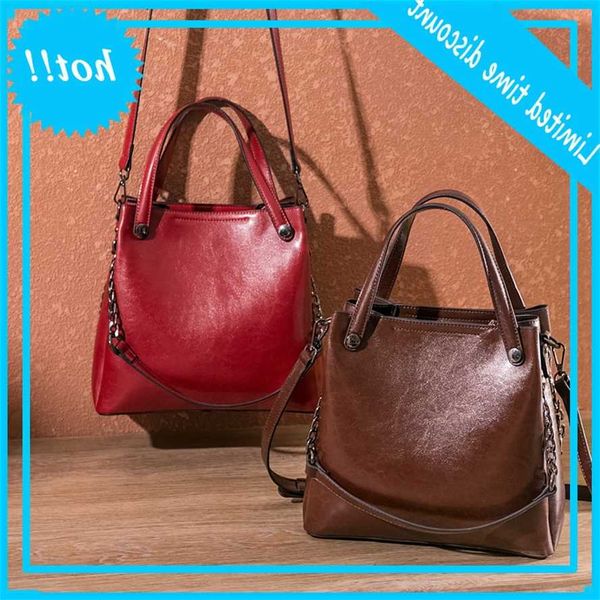 

2020 new fashion leisure women's hand-held crossbody one shoulder waxed cow leather bag