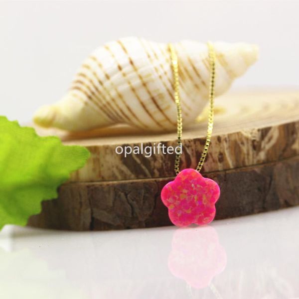 

pendant necklaces in stock fashion jewelry 10mm pink op43 flower necklace synthetic opal s925 trendy, Silver