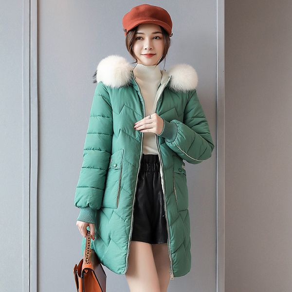 

2021 new female yellow red winter coat m-2xl plus size skin with hoodie parka new thick fine korean leather down cotton jacket ay2e, Black