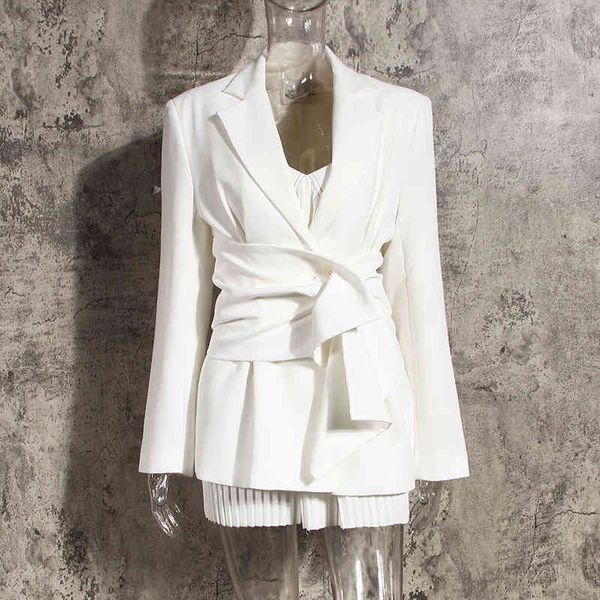 

women's suits & blazers [eam] women white knot split joint irregular blazer lapel long sleeve loose fit jacket fashion spring autumn 20, White;black