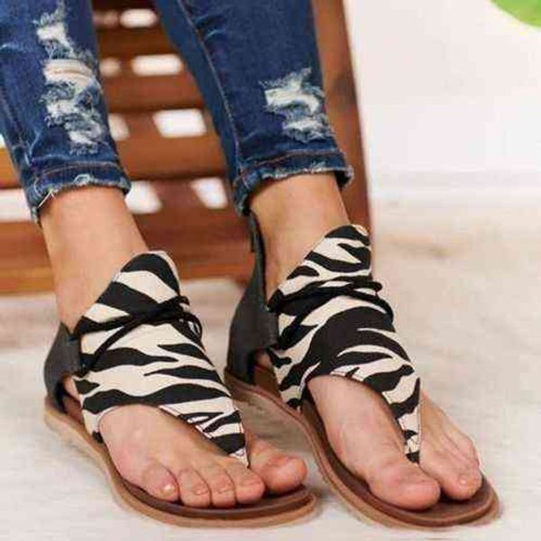 

shoes women slippers new women's leopard print zipper flat sandals sandales femmes sandalias, Black