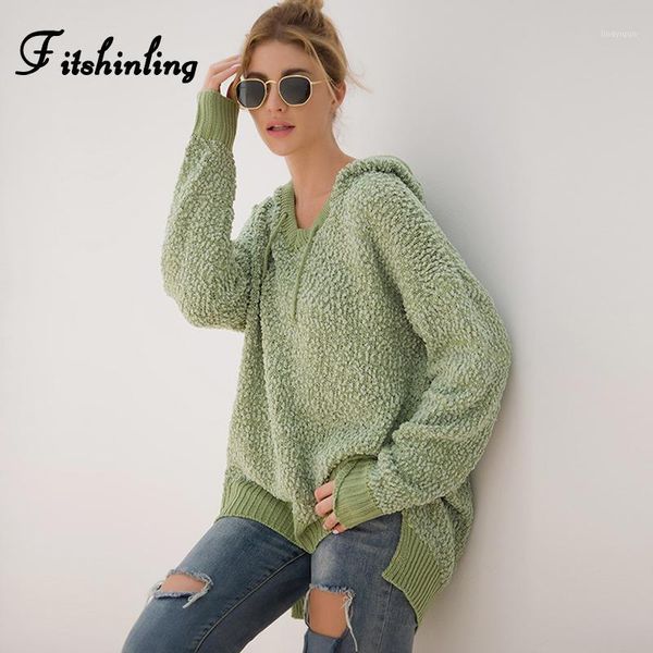 

fitshinling 2020 winter hooded women's sweaters and pullovers knitwear irregular slim long sweater solid jumper pull femme sale1, White;black