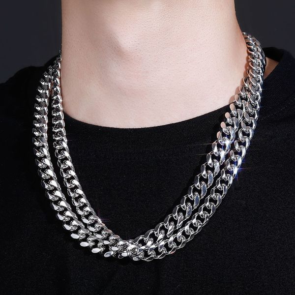 

12mm smooth ожерелье hip hop miami iced out cuba цепи с фианитами ювелирные изделия для мужчин и женщин, Silver