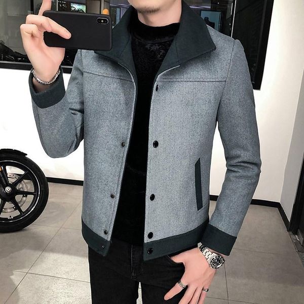 

2020 winter wool trench coat jacket men turndown collar business casual jackets slim fit outwear steetwear windbreaker clothing1, Black