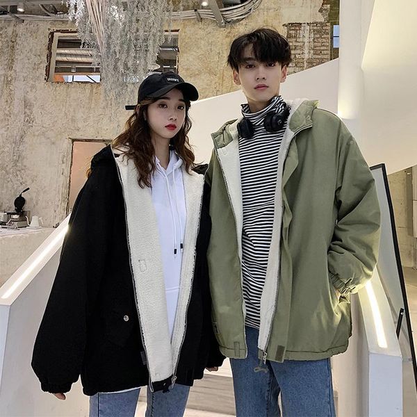 

prowow lambs wool cotton padded clothes men's trend loose korean winter cashmere new coat couple's cotton girl's jacket, Tan;black