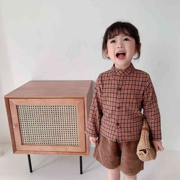 

girls fashion retro plaid long-sleeved shirts spring all-match casual clothings, White;black