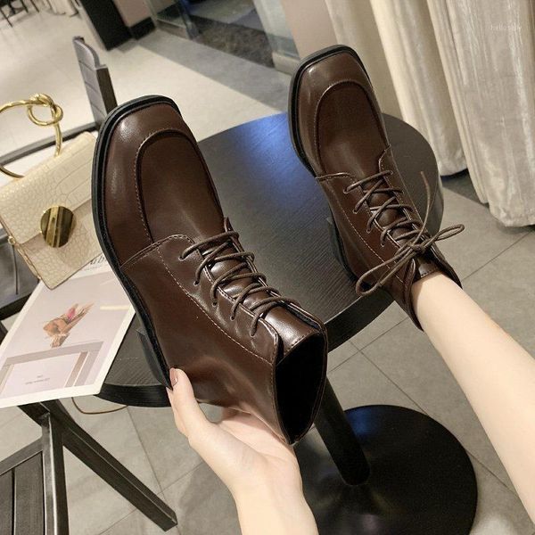 

goohojio 2020 fashion square toe plus velvet women boots outdoor all-match boots ladies autumn winter ankle women shoes1, Black