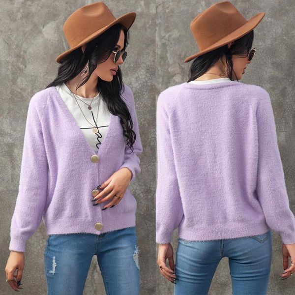 

women's knits & tees 2021 autumn knit female cardigan loose streetwear sweater coat cute cartoon print v neck knitted women jacket, White