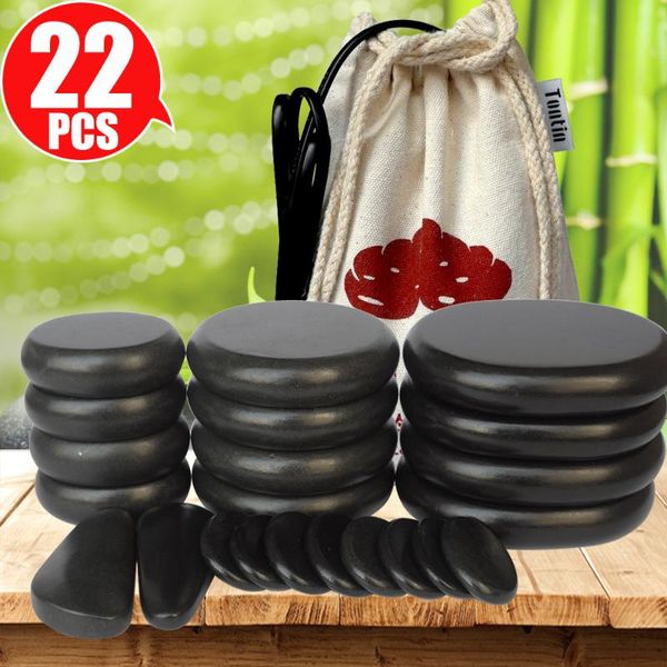 

electric massagers tontin 22pcs/set stone massage set heater relieve stress back pain health care acupressure lava basalt stones for healthc