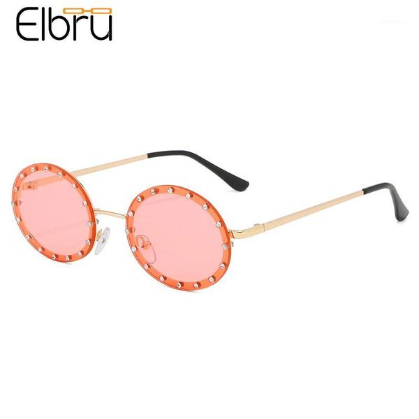 

elbru oval rimless sunglasses fashion designed diamond-bordered frame multi-color lens punk style sun glasses eyeglass1, White;black
