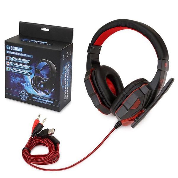 

sy830 headset wired earphone gaming headset usb luminous gamer stereo headphone folding black and blue