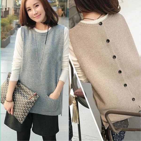 

spring and autumn new cashmere knit vest woman vest camisole long sleeveless sweater loose thick coat, White;black