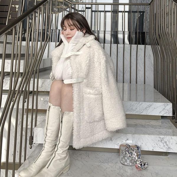 

women's fur & faux 2021 women winter fashion coat elegant thick warm outerwear solid loose all-match chaquetas mujer overcoats o34, Black