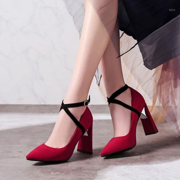 

dress shoes oversized ladies high heels women woman pumps shallow rough heeled single shoes1, Black