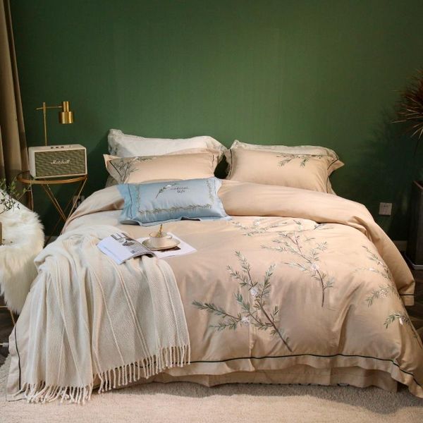 

60s egyptian cotton tree branch flowers 4pcs luxury embroidery flat sheet pillowcase&duvet cover sets 4pcs bedding sets
