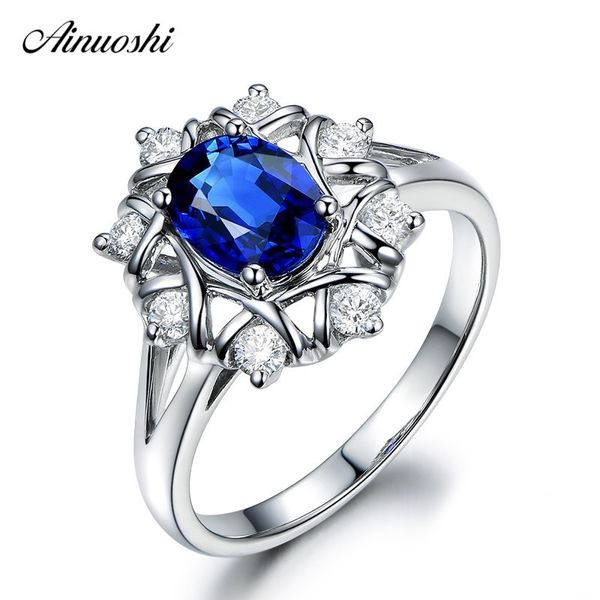 Ainuoshi 1,25 carati ovale taglio blu Sona Bridal Halo Rings 925 Sterling Silver Flower Princess Engagement Anniversary Anelli Gefts Y200106
