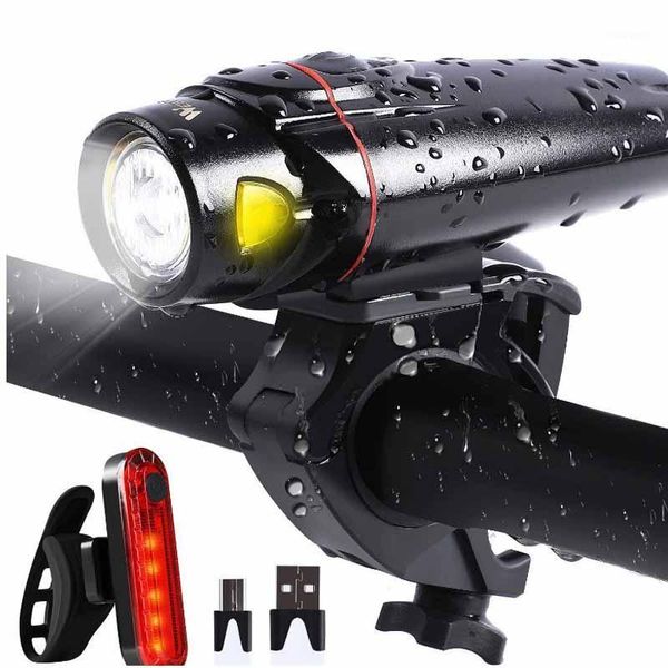 

bike lights light rainproof usb rechargeable led 2200mah mtb front lamp torch headlight cycling bicycle rear tail set1