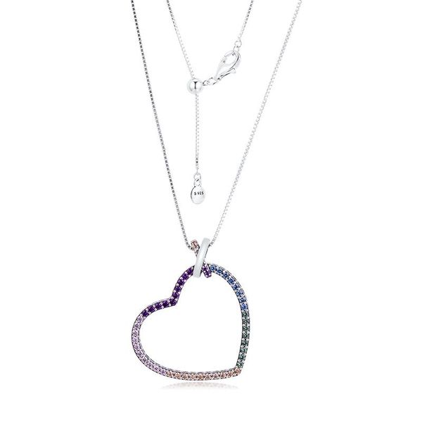

necklace collares 925 sterling silver jewelry multi-colored heart pendant chain women bijoux femme choker collier necklaces