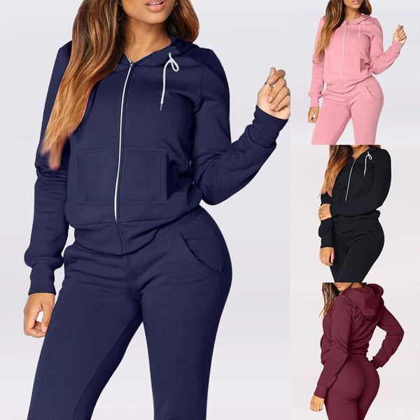 

women's suits tracksuit zipper hoodies pants suit set women thicken velvet warm autumn tracksuits plus size clothing for women, Gray