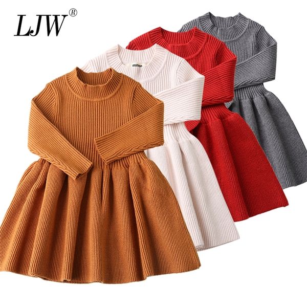 Vestidos de bebê para meninas outono inverno de manga comprida malha princesa vestido de lótus colarinho bolso boneca vestido meninas bebê roupas lj200827