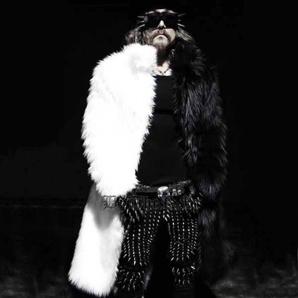 

mens long faux fur coats splice winter fur fashion thickening lapel multi-size jackets warm leather jacket man ing, Black