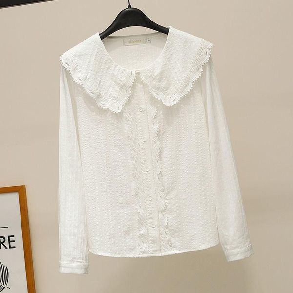 

women's blouses & shirts fashion women cotton white shirt turn-down neck ruffle lace female blouse long sleeve womens and d82
