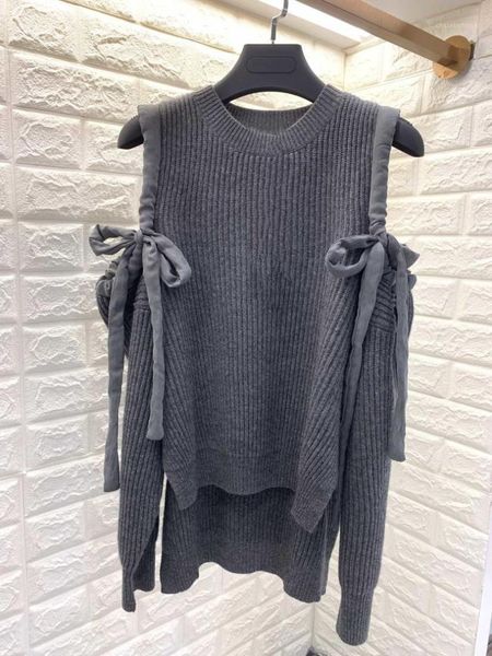

2019 new ladies fashion long-sleeved shoulder-shouldered bow cashmere sweater10101, White;black
