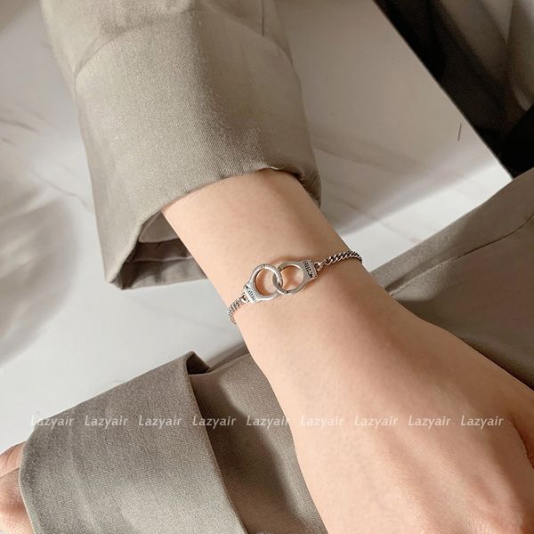 

ins hip hop punk men and women trendy couple personalized handcuffs cool street trampoline bracelet bracelet d3wai, Golden;silver