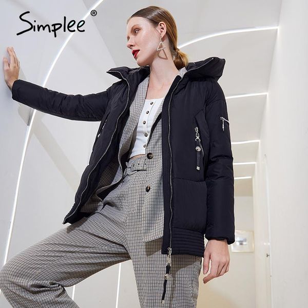

women's down & parkas simplee warm casual women winter coat jacket with hat elegant design parka fashion pink female windproof, Black