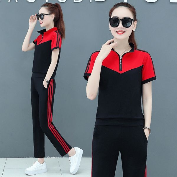 

r8vyr summer sports suit women 2020 summer new dress fashion casual two piece ghost step short sleeve cotton packsportswear cotton sportswea, Gray