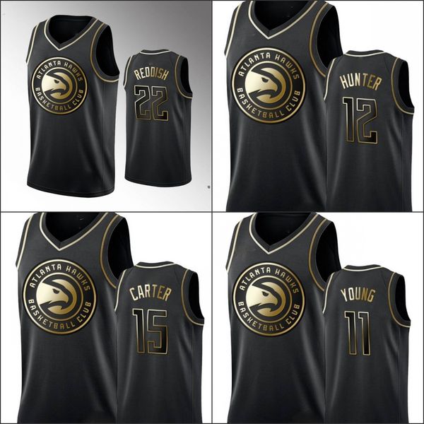 

atlanta hawks men trae young vince carter de'andre hunter cam reddish nba black golden edition basketball jersey