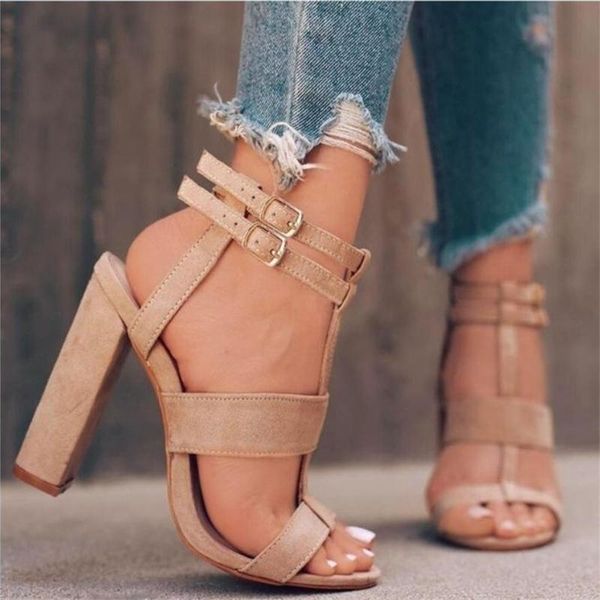 

2021 women's high heel sandals women summer shoes buckle with fashion sandalias party shoes large size 35-42, Black