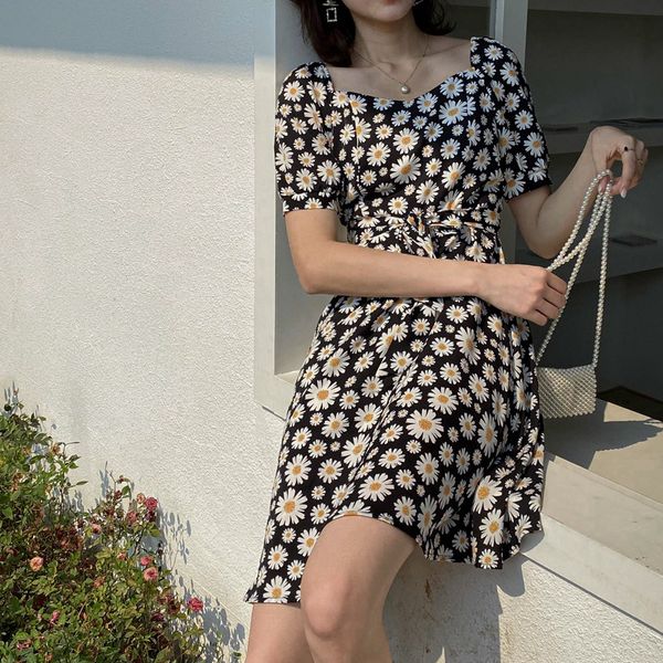 

гэмин посыла прощальное талии и открытой шоул носите его с близким waistoff в shoudress с daisy платье для женщин лето 2020 новый стиль тали, Black;gray