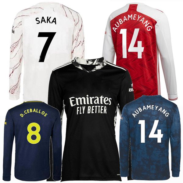 

long sleeve soccer jersey 20 21 pepe nicolas thomas arsen ceballos sokratis maitland-niles tierney leno willian 2020 2021 football shirt, Black;yellow