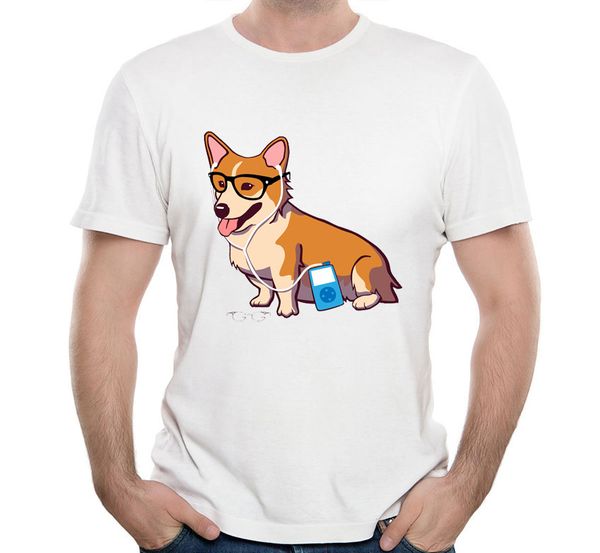 

new summer dog print funny men's short sleeve funny hipster corgi casual cool hipster boy tees hooded sweatshirt hoodie men t shirt